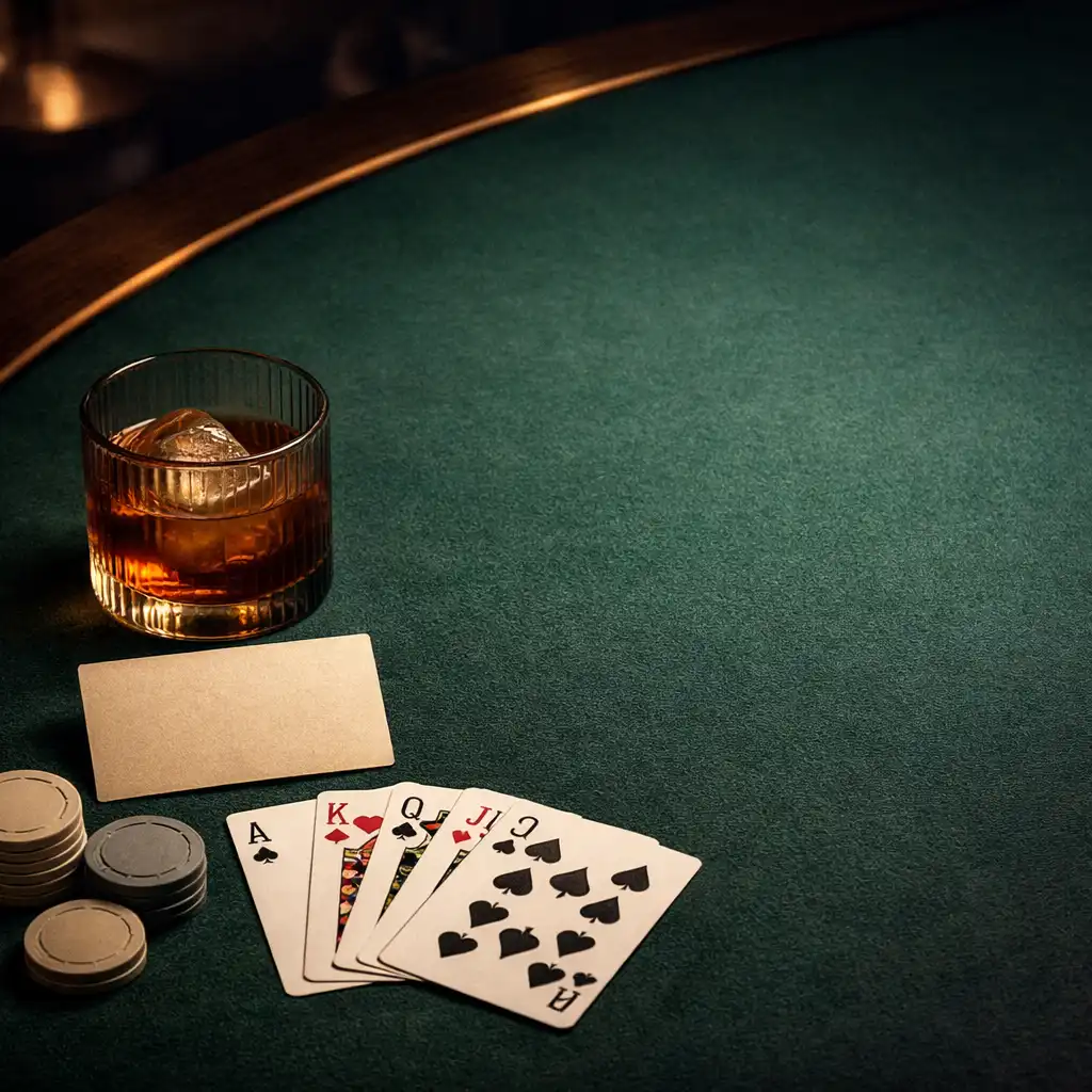 The dealer position at a Shuffle Avenue poker table with cards laid on felt